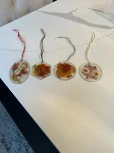 Vintage Dried Flowers in Glass Handmade Ornaments Set of Four Beautiful Rare
