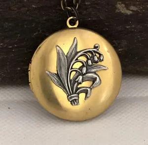 Lily of the Valley Flower Vtg Locket Necklace Art Nouveau Pill Stash Box Pendant