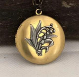 Lily of the Valley Flower Vtg Locket Necklace Art Nouveau Pill Stash Box Pendant
