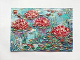 WATER LILY Flower Stylish Modern Art Oil painting.No frame. 7,5"x10,5"