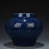 12.6"Antique yuan dynasty Porcelain Blue glaze interlock branch peony flower pot