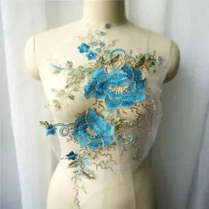 Peony Flower Gold Sequin Embroidered Wedding Gown Appliques Sew Patch DIY Dress