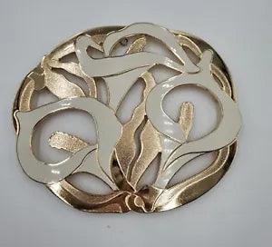 Brass Calla Lily Enamel Footed Trivet Plant Stand 8" x 9.5" Made in Japan