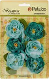 Ranunculus TEAL  8 Fabric Flowers + 6 Leaves - 33-48mm Across Botanica Pet L2b