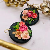 floral artisan earrings flower earrings |floral clay earrings |handmade earrings| Black earrings |floral bouquet earrings|rose earrings
