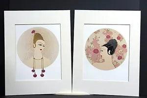 Erte 1987 CARNATIONS and ROSES - Pair of Matted Art Deco FLOWERS Fashion Prints