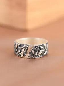 F05 Ring Phoenix Fantasievogel And Peony Fine Silver Adjustable Size