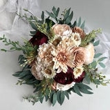 Wedding Bouquet Bridal Weddings Bouquets Burgundy Blush Peony Dahlia Wild Daisy Berry Eucalyptus Cascade Rustic Boho Beige Latte Flowers