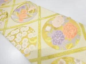 6246690: JAPANESE KIMONO / VINTAGE FUKURO OBI / WOVEN PEONY & UME BLOSSOM