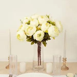 IVORY 2 Bouquets 19" Silk Peony FLOWERS Artificial Floral Bushes Party Events