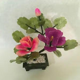 1 pc of handcrafted Jade and glass flower Bonsai small Peony Flower Basket
