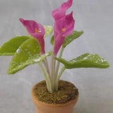 DOLLHOUSE MINIATURE POLYMER CLAY CALLA LILY FLOWERS?SPOTTED LEAVES  1/12 #3