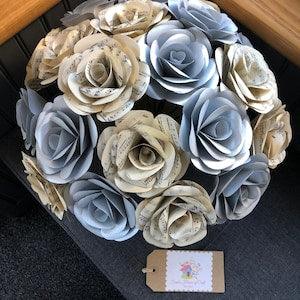x20 Paper roses silver and sheet music themed + Bucket Display vase Valentine Day Gift, Mother's Day Gift, Rose Bouquet,paper flowers