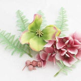 12 Pc. Mixed Flowers | Pink Hydrangea Lime Orchid Flowers for Bouquet | Fake Fern | Wedding Crown | Flowers for Hair | Small Berries | FM241