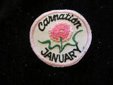 BIRTHDAY FLOWER JANUARY CARNATION vintage 70s. 3"  SEW ON PATCH