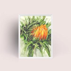 Macro Flowers Series No. 4 Gicl??e Art Print from Original Watercolor Impression Painting, Macro Sunflower Home Wall D??cor Hanging Gift
