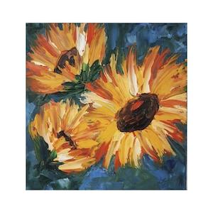 Sunflower Painting Floral Original Art Impasto Painting 8by 8 Flowers Artwork Sunflower Canvas Wall Art by ZannaJuhnoArt.