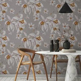 Watercolor floral wallpaper with bouquet of lilies, [Peel and Stick (self adhesive) or Traditional Vinyl Papers]
