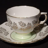 COLCLOUGH mint green tea cup and saucer pattern 7041 numbered Gold gilded plants England Vintage teacup Bone China