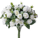 10 Heads Artificial Flower Silk Rose white Eucalyptus leaves Peony Bouquet Fake