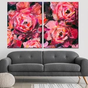Peonies painting wall decor Peony oil canvas Flower modern print Peony Abstract wall art Peonies closeup Canvas Bouquet Peonies on canvas
