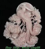 14" China Natural Xiu Pink Jade Carve Phoenix Phenix Peony Flower Moon Statue