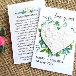 Personalized Love Grows Seed Paper Wedding Favors - Plantable White Heart - Eco Friendly - Greenery