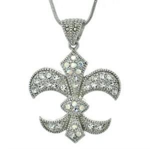 Fleur De Lis Necklace Made With Swarovski Crystal Iris Lily Flower 18" Chain