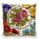Handmade Floral Embroidered Decorative Pillow 12??? Square Rose Lily Iris Bluebell