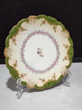 BH Limoges France 8.5" Decorative Plate Purple Flowers Green Border Gold Rim