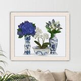 Chinoiserie art, Blue and white china, Botanical decor, Chinese vases, Hamptons style, Floral art prints, Hydrangea Orchid, Tulips Hyacinth