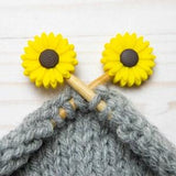 Yellow Sunflower Knitting Needles Stitch Stoppers Holders Notions Accessories Tools Keeper Hugger Supplies Silicone Point Protectors Storage