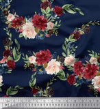 Soimoi Blue Cotton Poplin Fabric Ranunculus & Penoy Floral Print-eaD