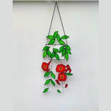 Trumpet Vine Red stained glass hanging plant,Campsis radicans fake plant,flower plant decor,Garden house plant,window hanging decor