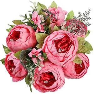 1 Pack Artificial Peony Fake Flowers Silk Peonies Flowers Vintage Light Red