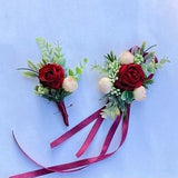 Burgundy boutonniere,  White rose groom boutonni¡§¡§re, Roses buttonhole, White groomsmen boutonni¡§¡§re