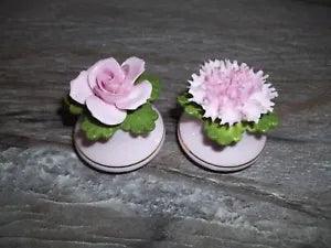 Vintage Denton Dainty England Pink Rose & Carnation Flower Salt Pepper Shaker