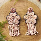 Flower Seed Bead Earrings/ Flower Pattern Earrings/ Peach Color Earrings/ Floral Dangle Earrings/ Flower Petal Earrings/ ..... earrings
