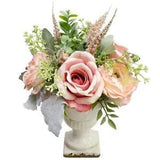 Artificial Rose and Mixed Flower Arrangement in Ceramic Crackled Urn Vase New