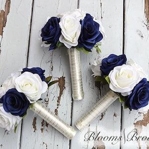 Wedding Bouquet, Navy and Ivory Bouquets, Bridesmaids bouquets, Wedding Flowers, Roses, Peonies