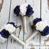 Wedding Bouquet, Navy and Ivory Bouquets, Bridesmaids bouquets, Wedding Flowers, Roses, Peonies