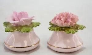 Denton Pink Rose Carnation Flower Salt and Pepper Shakers