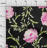 oneOone Cotton Poplin Fabric Watercolor Leaves & Peony Floral Print-rie