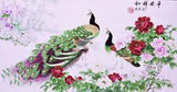 ORIGINAL ASIAN ART CHINESE FAMOUS WATERCOLOR PAINTING-Peacock music&Peony flower