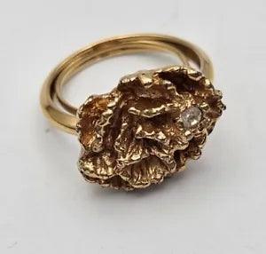 Vintage Avon Gold Tone Carnation Flower Crystal Cocktail Ring ~ Adjustable