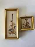 Reichlin Switzerland PRESSED DRIED FLOWERS Gold Frames PAIR 1970's