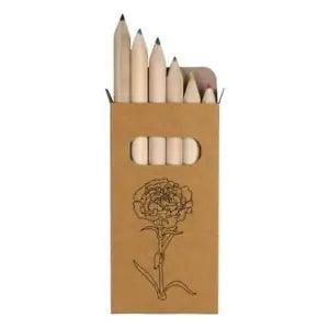 6 x 'Carnation Flower' Short 85mm Pencils / Coloured Pencil Set (PE00049704)