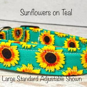 Dog Collar, girl dog collar, martingale collar, side release collar, adjustable collar, buckle dog collar, sunflower dog collar, sunflowers