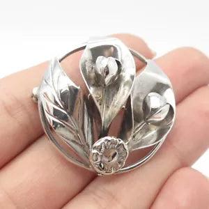 925 Sterling Silver Vintage Calla Lily Flower Handmade Pin Brooch