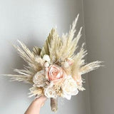 Boho Ivory Blush Pampas Palm Leaves Peony Roses Bouquet Accents Wedding Bridal Bouquet Ivory Wedding Bouquet Dusty Bridesmaid Bouquet